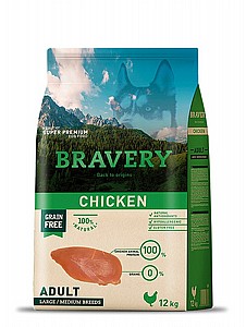 Bravery Adult Chiken מזון מלא לכלבים בוגרים ללא דגנים על בסיס עוף 12 ק"ג Bravery Adult Chiken מזון מלא לכלבים בוגרים ללא דגנים על בסיס עוף 12 ק"ג