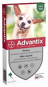 Advantix האמפולה לכלבים עד 4 ק"ג לטיפול בפרעושים, קרציות וטפילים חיצוניים Advantix האמפולה לכלבים עד 4 ק"ג לטיפול בפרעושים, קרציות וטפילים חיצוניים