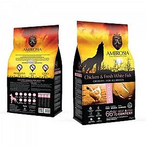 AMBROSIA מזון מלא לגורים על בסיס עוף ודג לבן 12 ק"ג AMBROSIA מזון מלא לגורים על בסיס עוף ודג לבן 12 ק"ג