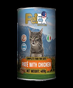 PETEX פטקס שימורי מזון מלא להזנת חתולים 400 גרם עם בשר עוף במרקם פטה PETEX פטקס שימורי מזון מלא להזנת חתולים 400 גרם עם בשר עוף במרקם פטה