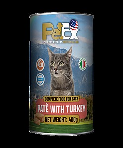 PETEX פטקס שימורי מזון מלא להזנת חתולים 400 גרם עם בשר הודו במרקם פטה PETEX פטקס שימורי מזון מלא להזנת חתולים 400 גרם עם בשר הודו במרקם פטה