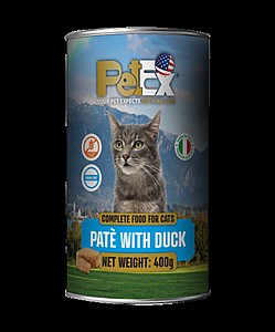 PETEX פטקס שימורי מזון מלא להזנת חתולים 400 גרם עם בשר ברווז במרקם פטה PETEX פטקס שימורי מזון מלא להזנת חתולים 400 גרם עם בשר ברווז במרקם פטה