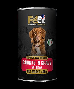 PETEX פטקס שימורי מזון לכלבים 405 גרם -חתיכות בקר ברוטב עסיסי מזון מלא לכלבים PETEX פטקס שימורי מזון לכלבים 405 גרם -חתיכות בקר ברוטב עסיסי מזון מלא לכלבים