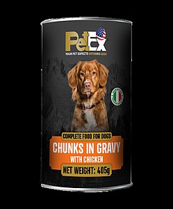 PETEXפטקס שימורי מזון לכלבים 405 גרם -חתיכות עוף ברוטב עסיסי מזון מלא לכלבים PETEXפטקס שימורי מזון לכלבים 405 גרם -חתיכות עוף ברוטב עסיסי מזון מלא לכלבים