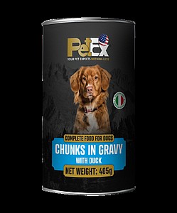 PETEX פטקס שימורי מזון מלא לכלבים 405 גרם עם בשר ברווז ברוטב עסיסי PETEX פטקס שימורי מזון מלא לכלבים 405 גרם עם בשר ברווז ברוטב עסיסי