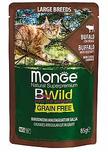 Monge BWild Grain Free– Buffalo With Vegetables – All Life Stage Large Breeds 85g אוכל תאו רטוב עם ירקות לחתולים מגזע גדול 85 גר Monge BWild Grain Free– Buffalo With Vegetables – All Life Stage Large Breeds 85g אוכל תאו רטוב עם ירקות לחתולים מגזע גדול 85 גר