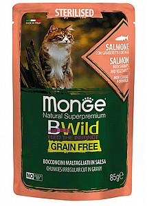 Monge BWild Grain Free – Salmon With Shrimps and Vegetables – Sterilised אוכל סלמון רטוב עם שרימפס וירקות לחתולים מסורסים 85 גר Monge BWild Grain Free – Salmon With Shrimps and Vegetables – Sterilised אוכל סלמון רטוב עם שרימפס וירקות לחתולים מסורסים 85 גר