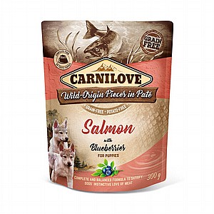 פאוץ Carnilove לגורים-סלמון ואוכמניות 300גר' פאוץ Carnilove לגורים-סלמון ואוכמניות 300גר'