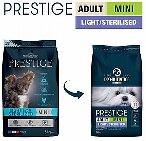 PRESTIGE פרסטיז' לייט מיני מעוקרים מיני 3 ק”ג מזון מלא לכלבים בעלי נטייה לעודף משקל ו/או שעברו עיקור וסירוס, מגזעים קטנים PRESTIGE פרסטיז' לייט מיני מעוקרים מיני 3 ק”ג מזון מלא לכלבים בעלי נטייה לעודף משקל ו/או שעברו עיקור וסירוס, מגזעים קטנים